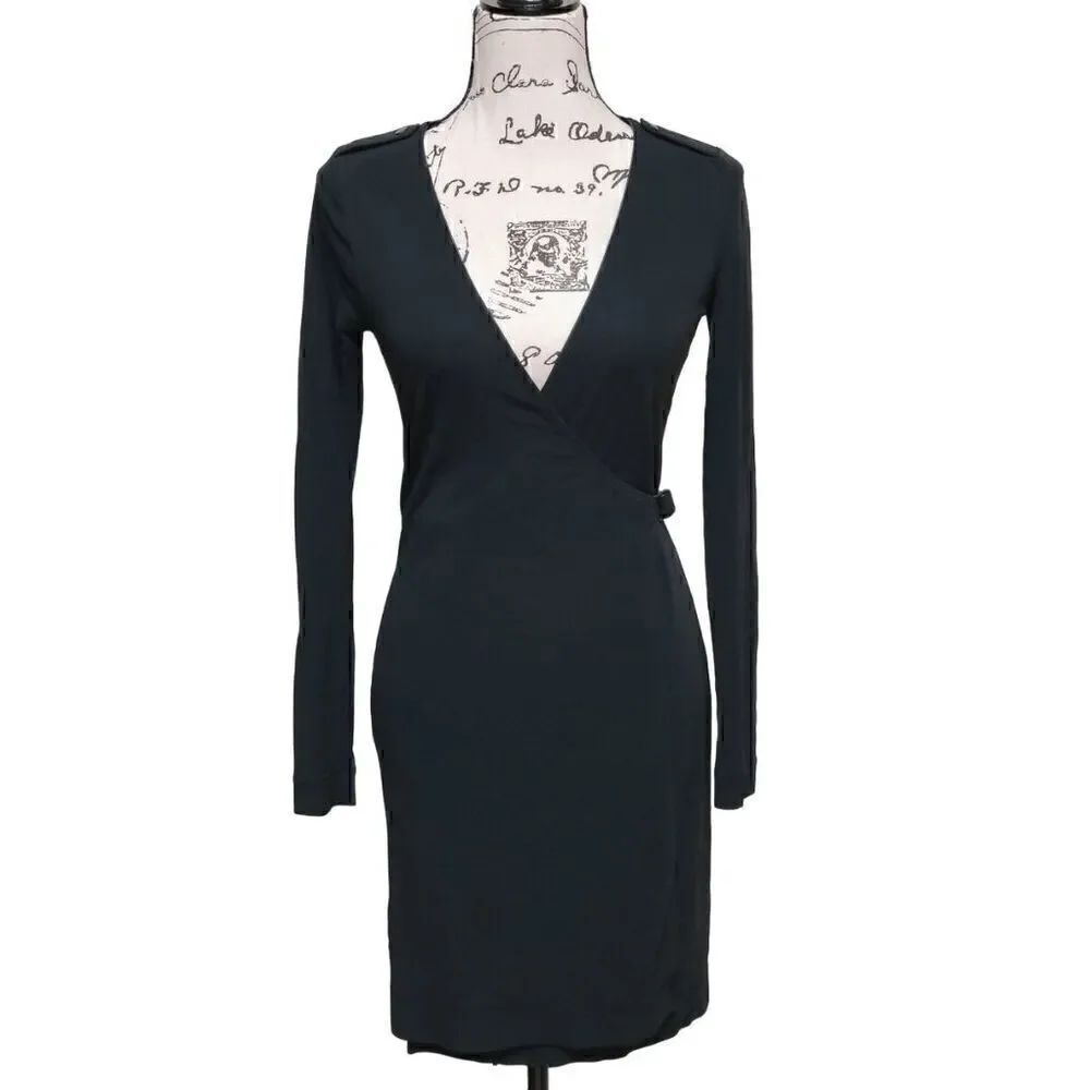 BANANA REPUBLIC Black Stretch Long Sleeve Belted Wrap Dress Size XS